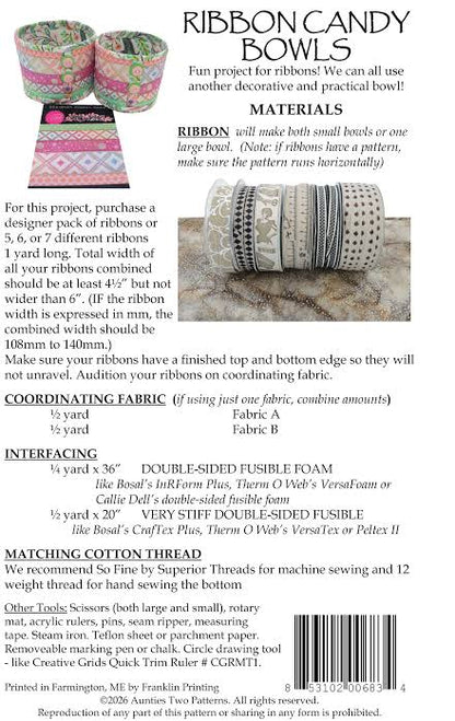 Aunties Two Ribbon Candy Bowls Pattern AT683, 3 Sizes