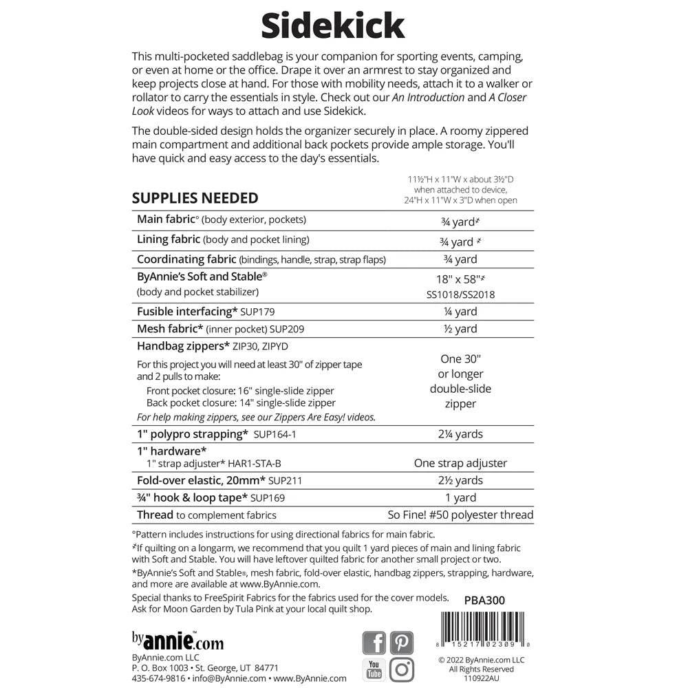 ByAnnie Sidekick Saddlebag Organizer Pattern PBA300